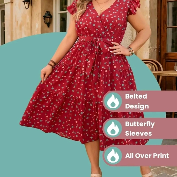 Red Floral Women's Dress - Picture 1 of 4